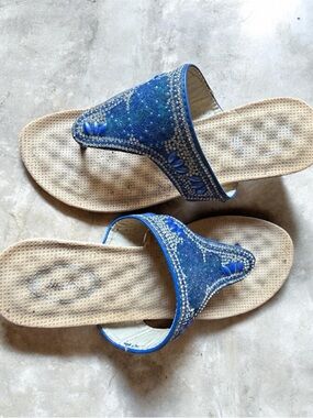 Embellished Blue Women's Thong Sandals